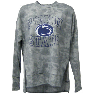 women's gray tie dye crew neck sweatshirt with Penn State and Athletic Logo